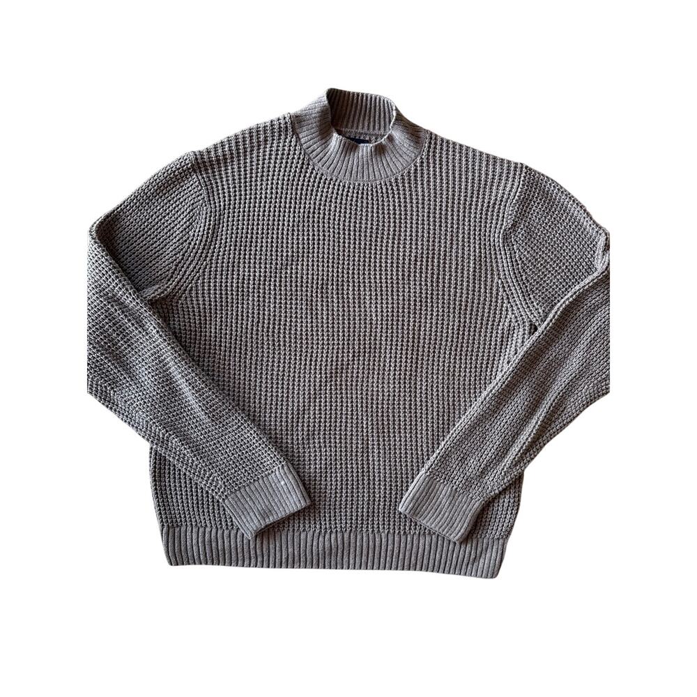 Y2K Style Abercrombie & Fitch Mens L Taupe Waffle Knit Mock Neck Sweater
